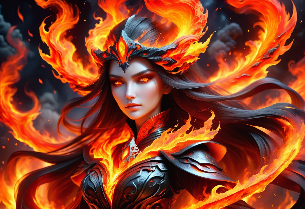 hyper detailed masterpiece, dynamic, awesome quality,  volcanic fire DonMM4g1cXL magic, sorceress <lora:DonMM4g1cXL:1>