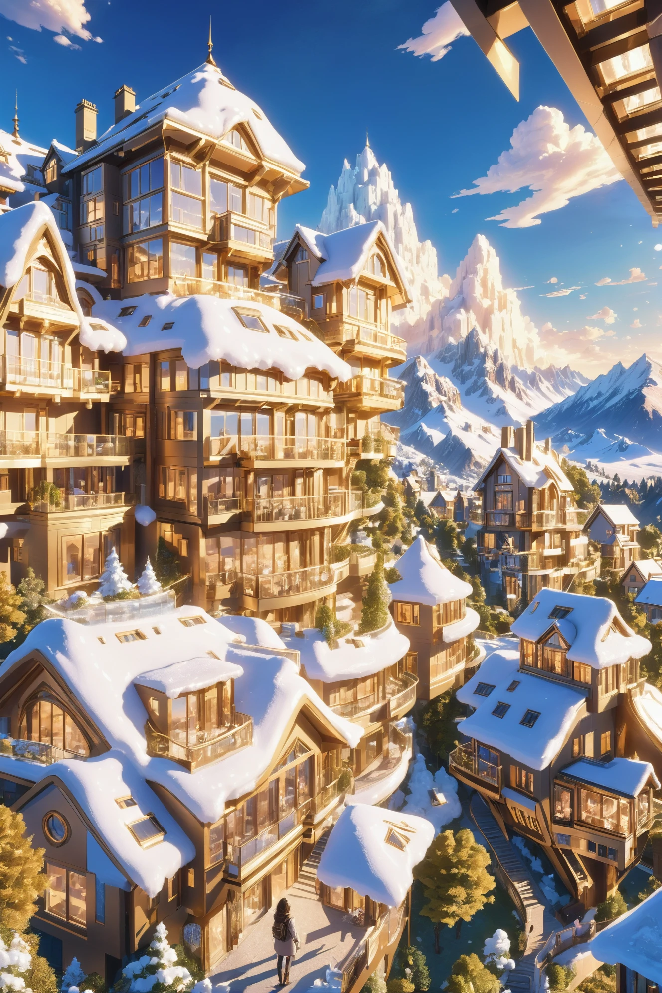 <lora:EnvyBiophilicXL01:3><lora:EnvySendNoodzXL01:1>1girl, woman, beautiful, golden hour, blue sky, clouds, architecture, icy English Major village in a Lunar Mountain Ranges<lora:EnvyBetterHiresFixXL01:0:hr=1>