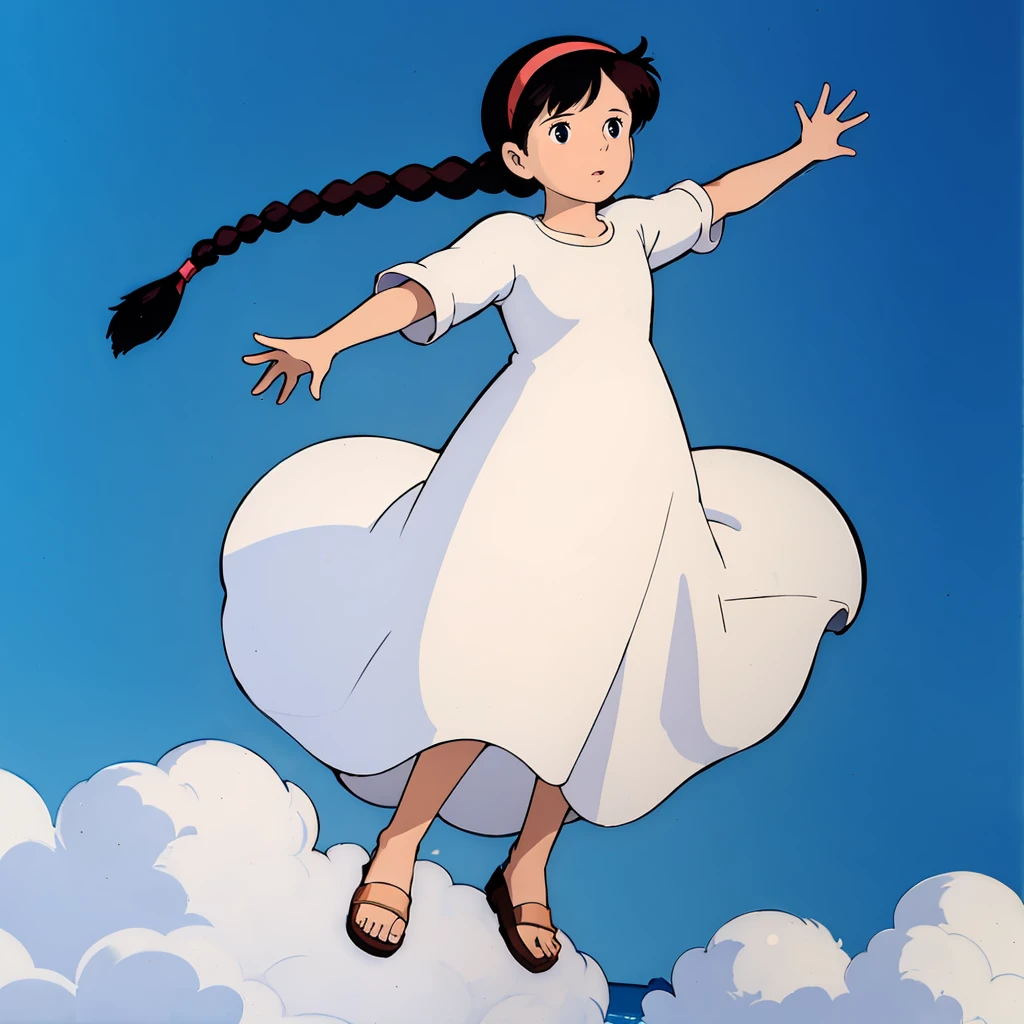 <lora:Sheeta002:0.7>,
Sheeta,1girl,solo,
braids,hairband,
white_dress,
full body,
blue sky,