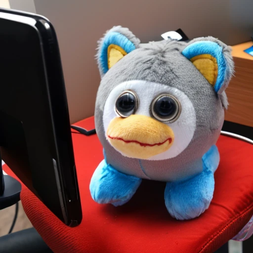 grey peepy sitting on an office chair in front of a computer, next to a phone, about to commit tax fraud <lora:pee-000250:1>
