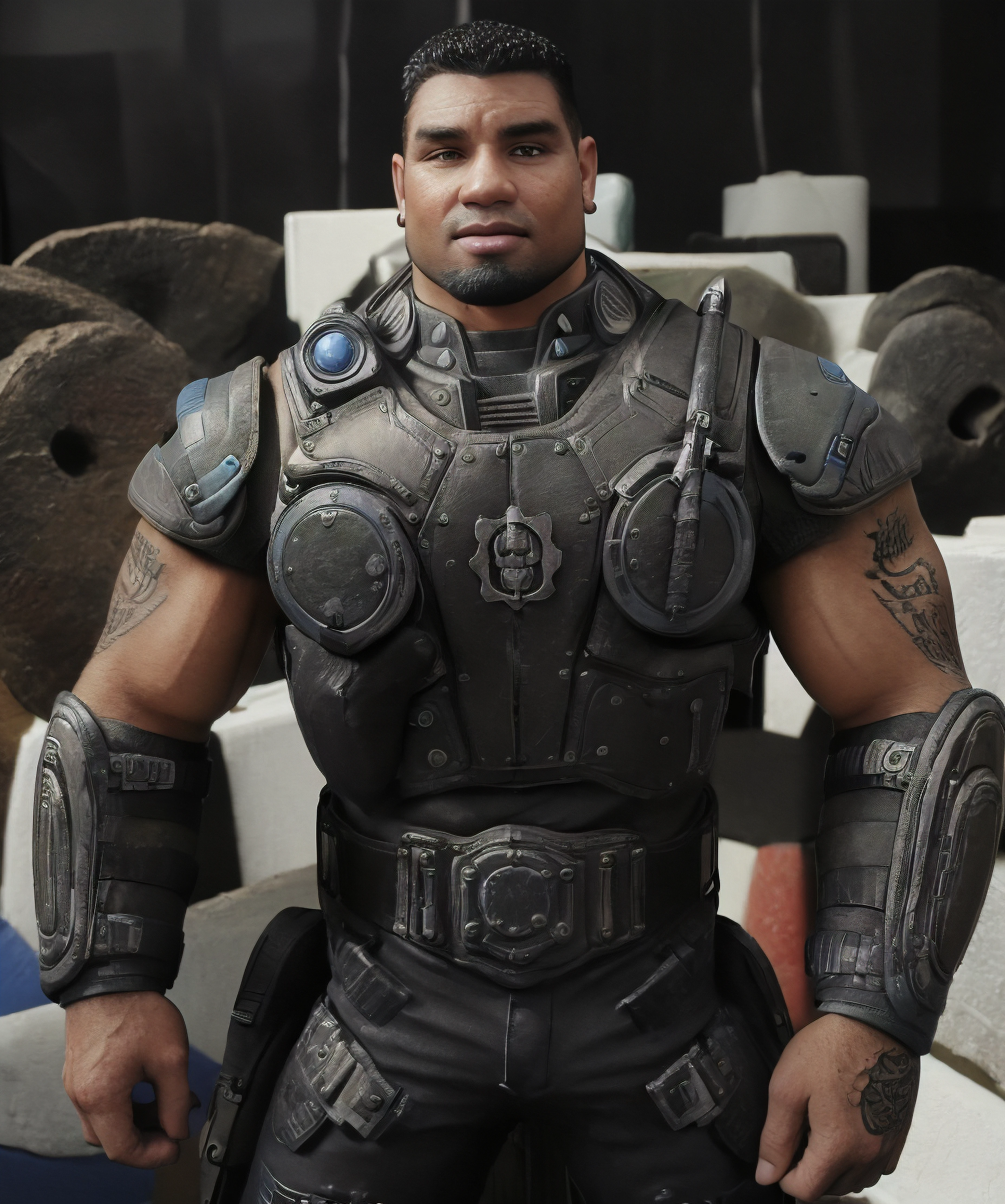 (best quality, masterpiece), dom_santiago, realistic, muscular, black tanktop, tattoo, black pants <lora:Dom_Santiago-15:0.85>