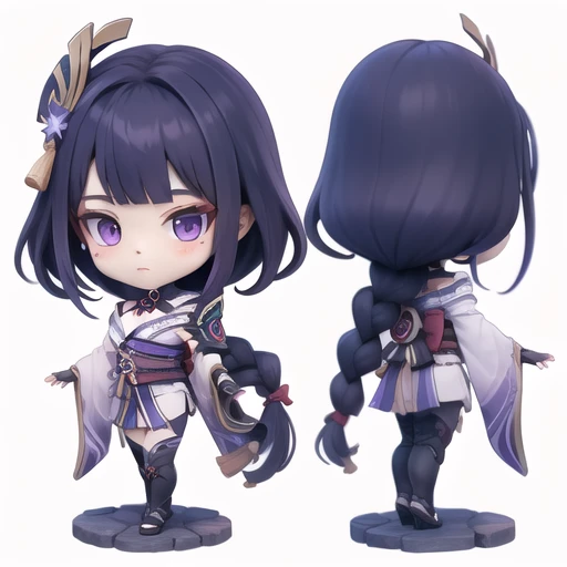 <lora:raiden_shogun-chibi1.5v2:1>raiden shogun, multiple views, chibi, white background