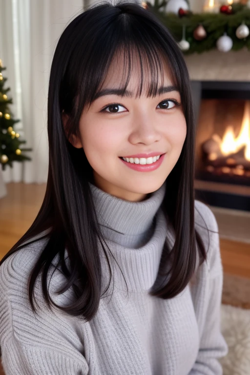 1girl,(wearing a turtleneck sweater),(winter jacket),(RAW photo, best quality), (realistic, photo-realistic:1.4), masterpiece, an extremely delicate and beautiful, extremely detailed, 2k wallpaper, Amazing, finely detail, extremely detailed CG unity 8k wallpaper, ultra-detailed, highres, soft light, beautiful detailed girl, extremely detailed eyes and face, beautiful detailed nose, beautiful detailed eyes,cinematic lighting,snow scenery,fireplace,(christmas tree,christmas decorations),perfect anatomy,smile,
<lora:akamashiki_lora:0.8>