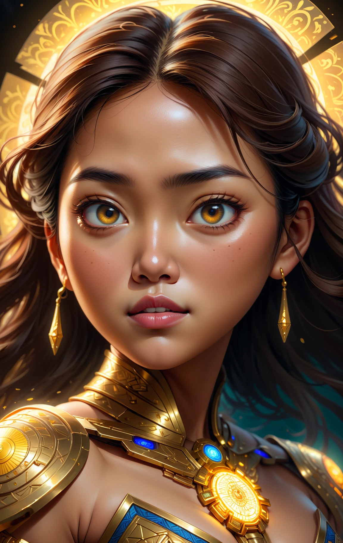 ((detailed)), ((masterpiece)), ((best quality)), Impressive, Mind-blowing, (4K), Woman, Filipino, Filipino national, Tagalog, Digital painting, Digital design, Theatrical lighting, Intense lighting, Striking illumination, Magnification, Compressed perspective