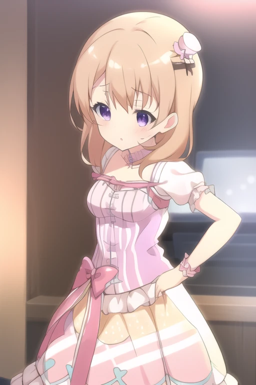 <lora:LegendGirls:0.80>LegendGirls, dress,(mini hat:0.9),yellow dress,purple dress,
<lora:Gochuumon_hoto cocoa:0.7>hoto cocoa,medium breasts
masterpiece, best quality,1girl,
