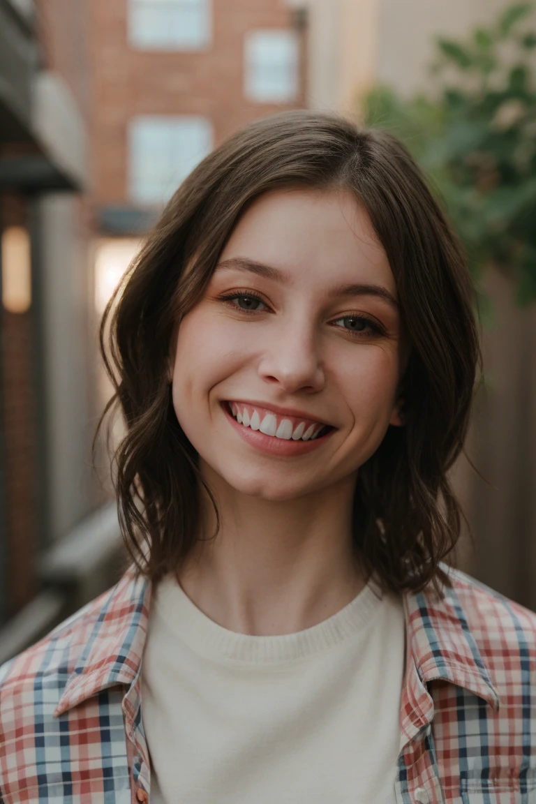 headshot, red checkered shirt, alleyway, short haircut, smile, soft colors, bokeh, masterpiece, high quality, (high detailed skin:1.1)
<lora:katelyn_nacon_lora_v01:1> k8nacon
