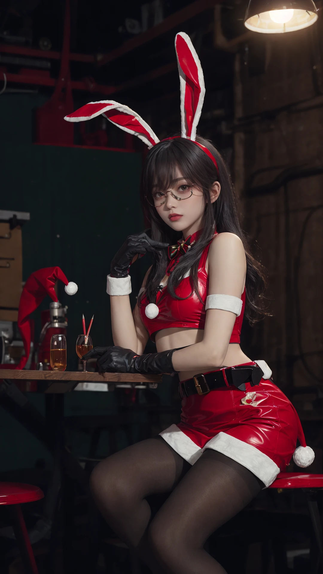 high heels,tutututu, bare shoulders, belt, crop top, red pencil skirt, miniskirt,christmas_dress,fur trim, red fingerless gloves, midriff, santa costume, rabbit tail, rabbit ears, fake animal ears,
black pantyhose,
cinematic style,realistic,masterpiece,best quality,extremely detailed,absurdres resolution,High quality texture,Cinematic Lighting,1girl Sitting at the table fixing robots,robot dog,cute genius japanese school girl, glasses,protective gloves,in a A basement full of neo pipes,welding,precision instruments,complex circuit,vacuum tube punk,
<lora:OC:0.2> <lora:LowRA:0.35>
<lora:tutuMCV2:0.8>