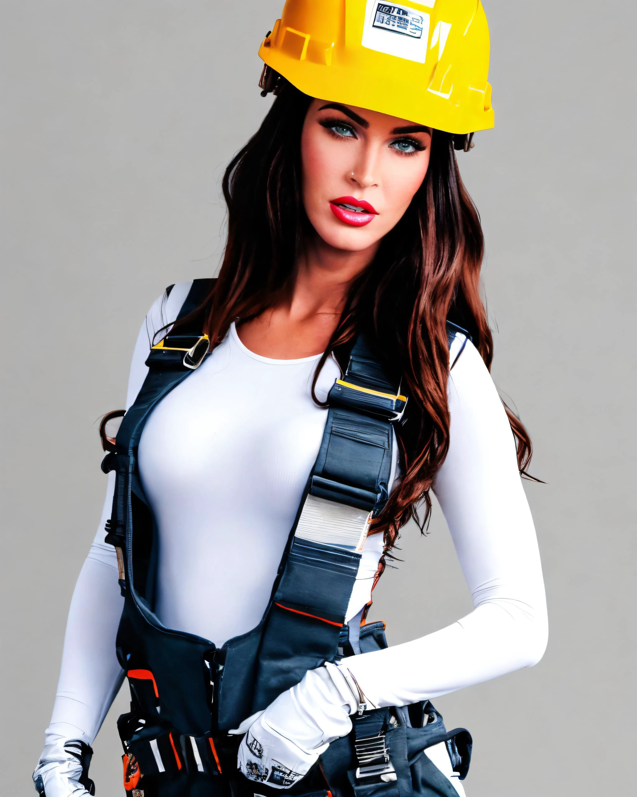 In an industrial environment, full of instruments everywhere. In the middle a woman dressed in blue panties, identified with the name " TECDICA,C.A" He wears a blue helmet identified with the name " TECDICA,C.A" The woman is light brown, long straight hair, large, almond-shaped eyes with a turgid texture. The motto is read YOUR SAFETY IS OUR PEACE OF MIND.