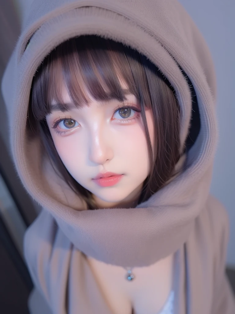 Winters、rhyme、Yuki、kou、Frozen World、a white world、one girls、１８years old、parfect anatomy、Correct human body、Layered Haircut、short wavy hair、Woman with cute face、Perfect good looks、Natural color poncho style hoodie、Silence、white walls、rhyme、a white world、Simplified background、natural soft light、raw、Photorealsitic、top-quality、Real Stick、hiquality、high-level image quality、Random Poses