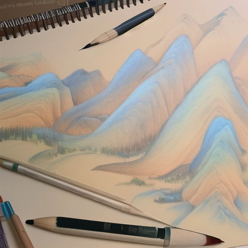 mountain,<lora:mountain:1>,notebook,paintbrush,pencil,