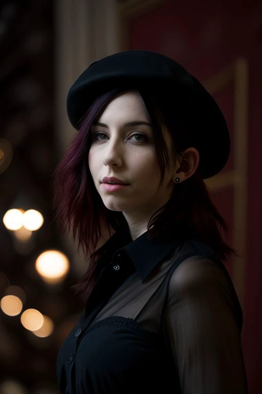 DEN_gothlet_steamgirl,
in Paris wearing a (shirt:1.3) and (beret:1.2), france, (French:1.2), Paris, Eifel tower, scenic,
bokeh, f1.4, 40mm, photorealistic, raw, 8k, textured skin, skin pores, intricate details <lora:epi_noiseoffset2:1>, epiCRealism