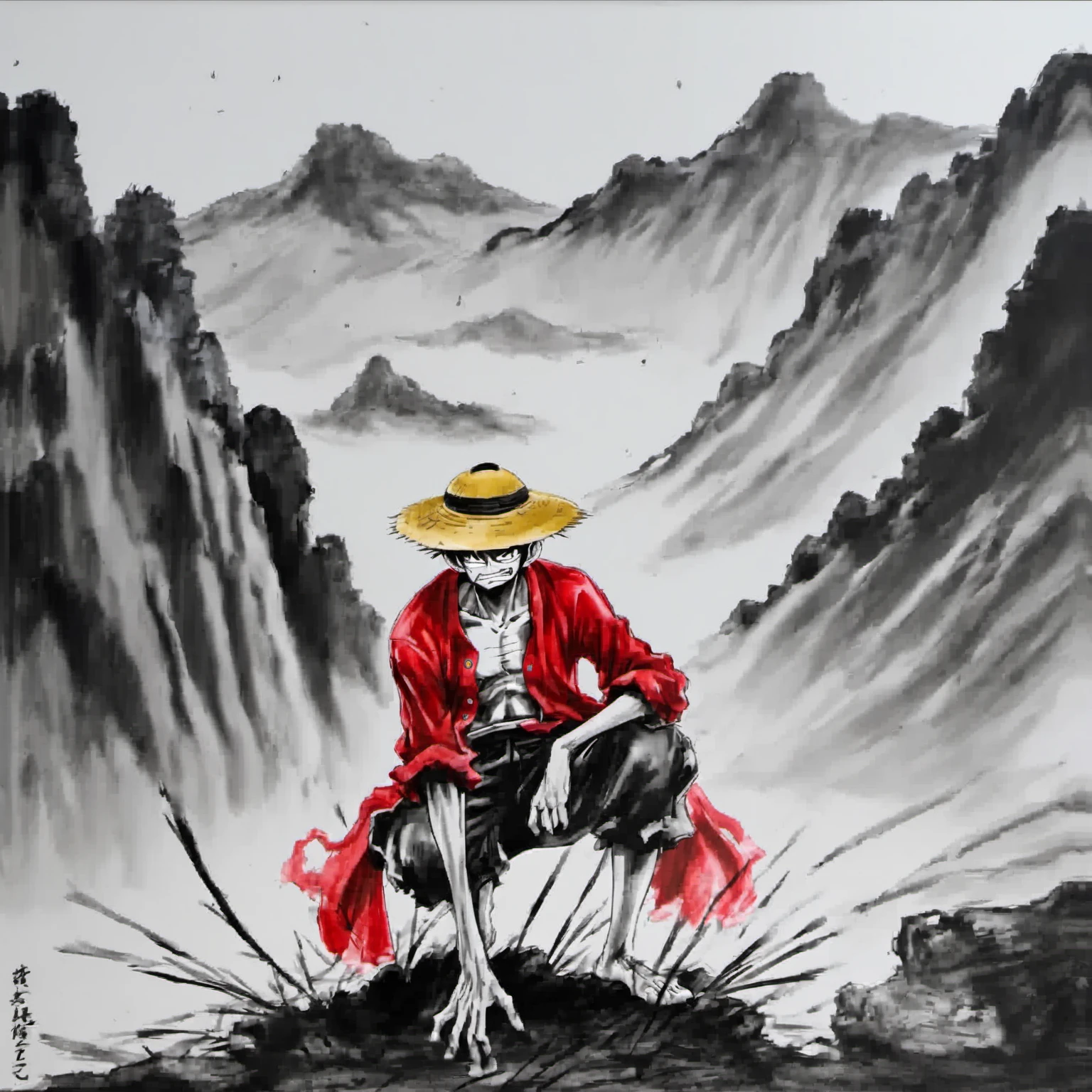 black and white tones:1.3, masterpiece, best quality, tradition chinese ink watercolor paintings:1.2, use thick and light inks to create light and dark changes and layers