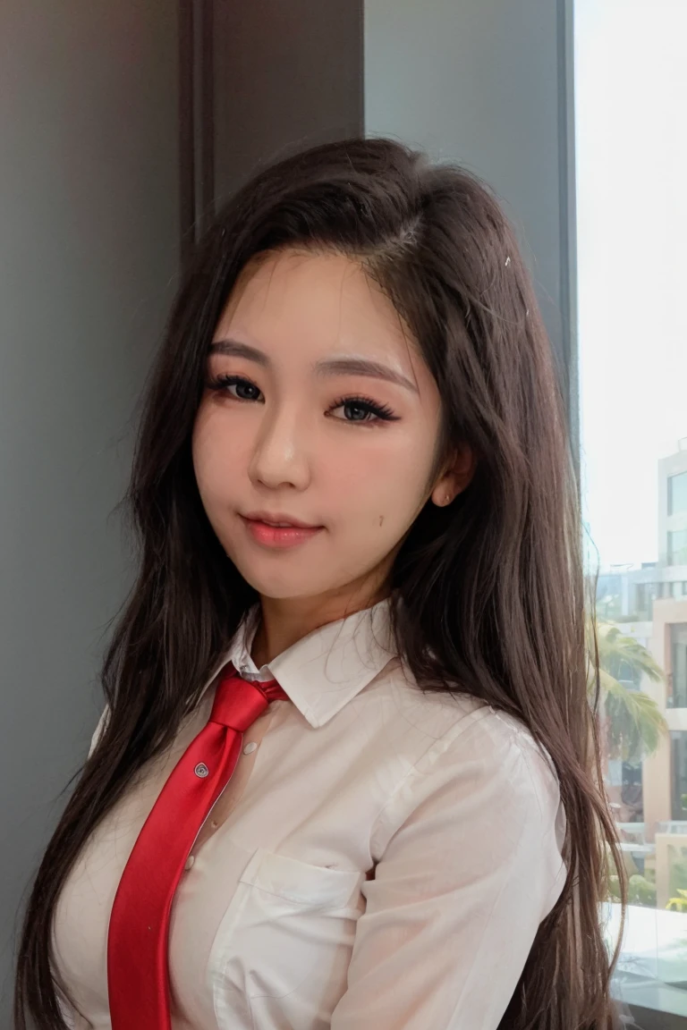 <lora:Lucyinthe_v4-10:0.8>, Lucyinthe, photo of a beautiful girl, looking at the camera, smile,
Business suit, black suit, (red tie), white shirt, 
bokeh, depth of field,