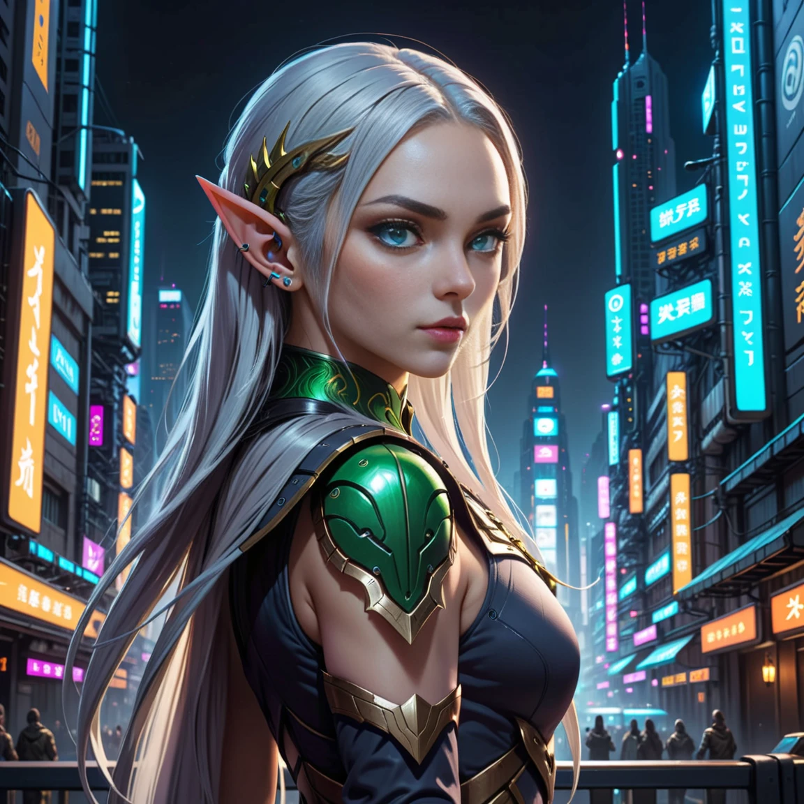 (a female elf girl), pointy ears, cyberpunk, city background, highly detailed, 4K, 8K, ((anime)), hentai, <lora:Elf_Ears:0.4>