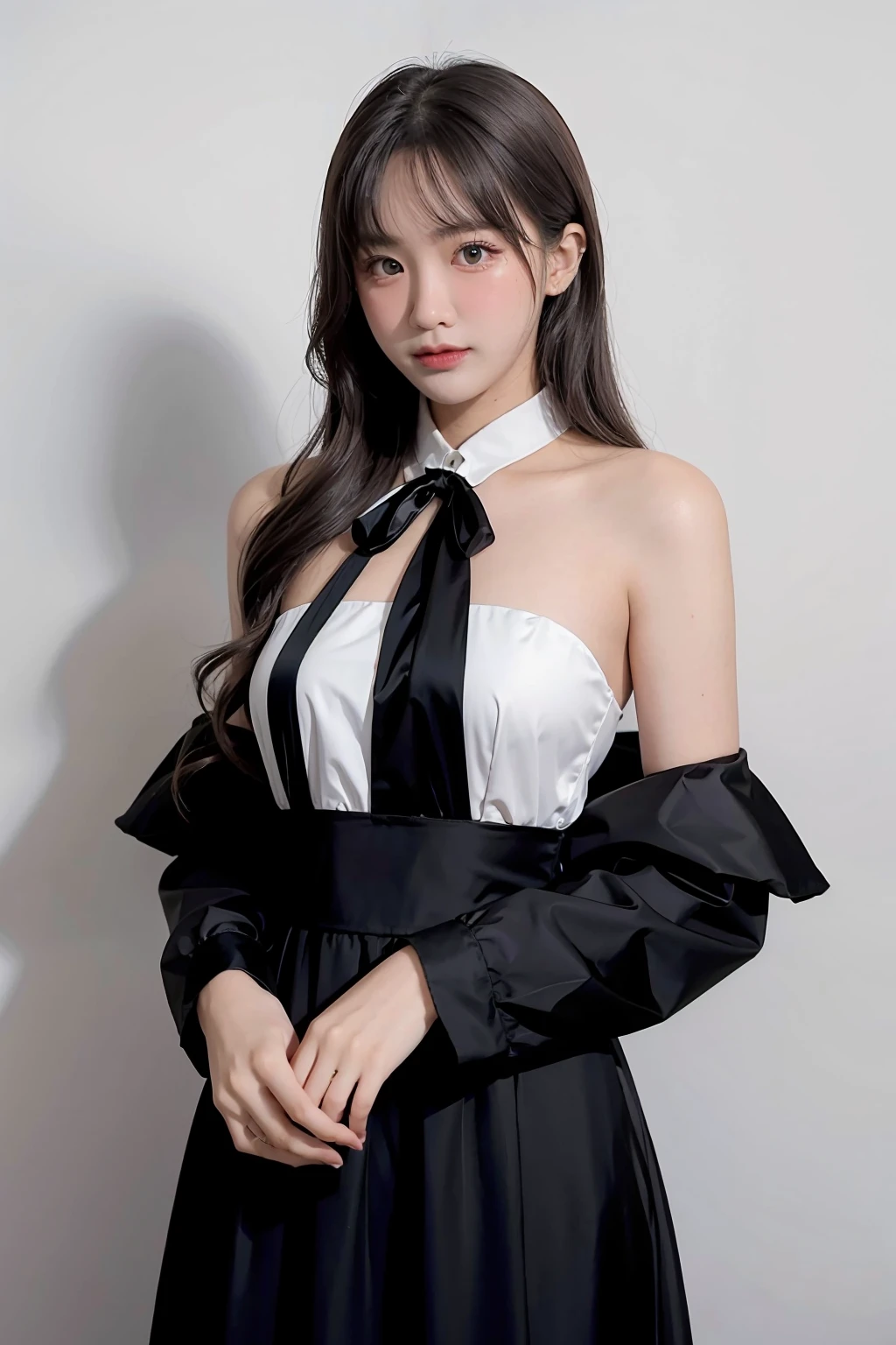 1girl, black formal long dress,white background, <lora:tulipjohansson-04:1>
