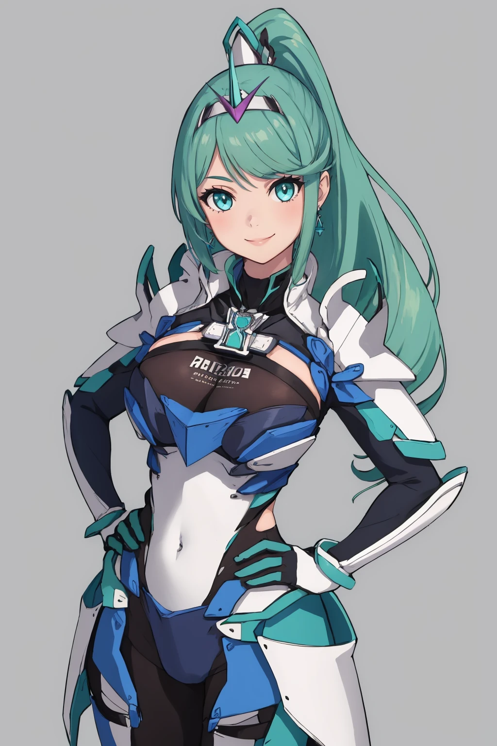 pneuma \(xenoblade\), 1girl, absurdres, bangs, breasts, chest jewel, earrings, gem, gloves, greek text, green eyes, green hair, headpiece, highres, inuisbink, jewelry, large breasts, long hair, ponytail, solo, swept bangs, tiara, very long hair, xenoblade chronicles \(series\), (xenoblade chronicles 2),
<lora:mythra_pyra_pneuma-000042:0.5>