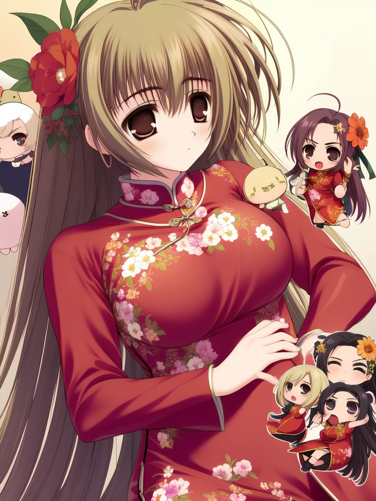 <lora:MiyanokoujiMizuho:1>, MiyanokoujiMizuho, chinese clothes, china dress, dress, ribbon, long hair, flower, 1girl, chibi, brown hair, hair ornament, hair flower, brown eyes, otoko no ko, 1boy,
masterpiece, high quality, very_high_resolution, large_filesize, full color,