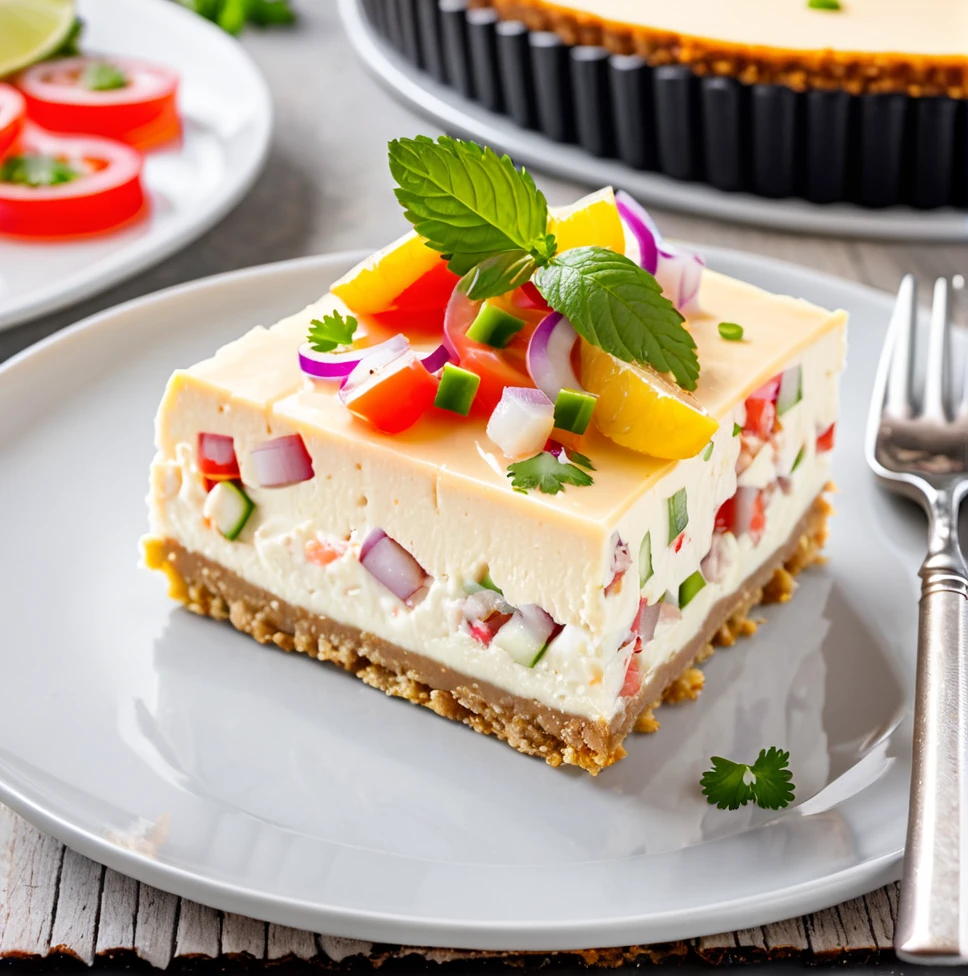 A delicious ceviche cheesecake slice