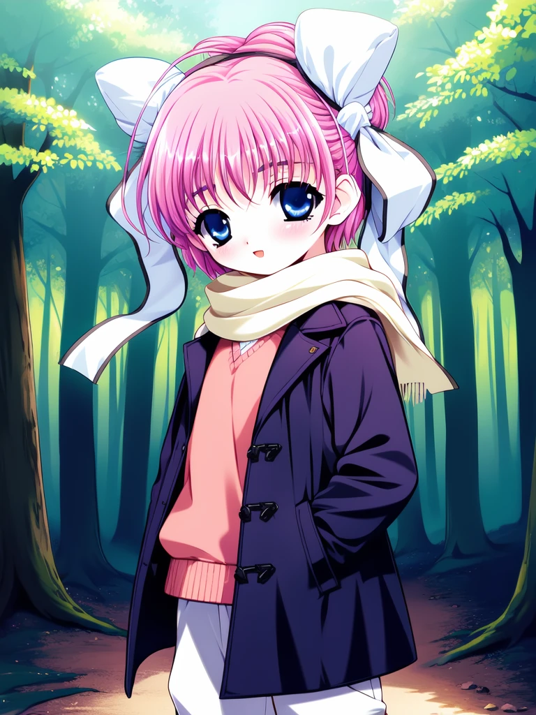 <lora:KagoNoa:0.8>, KagoNoa, blue_eyes, ribbon, short_hair, purple_hair, hair_ribbon, pink_hair,
fur hat, scarf, coat, pants, shoes, happy, standing, forest, cowboy Shot,
masterpiece, high quality, very_high_resolution, large_filesize, full color,