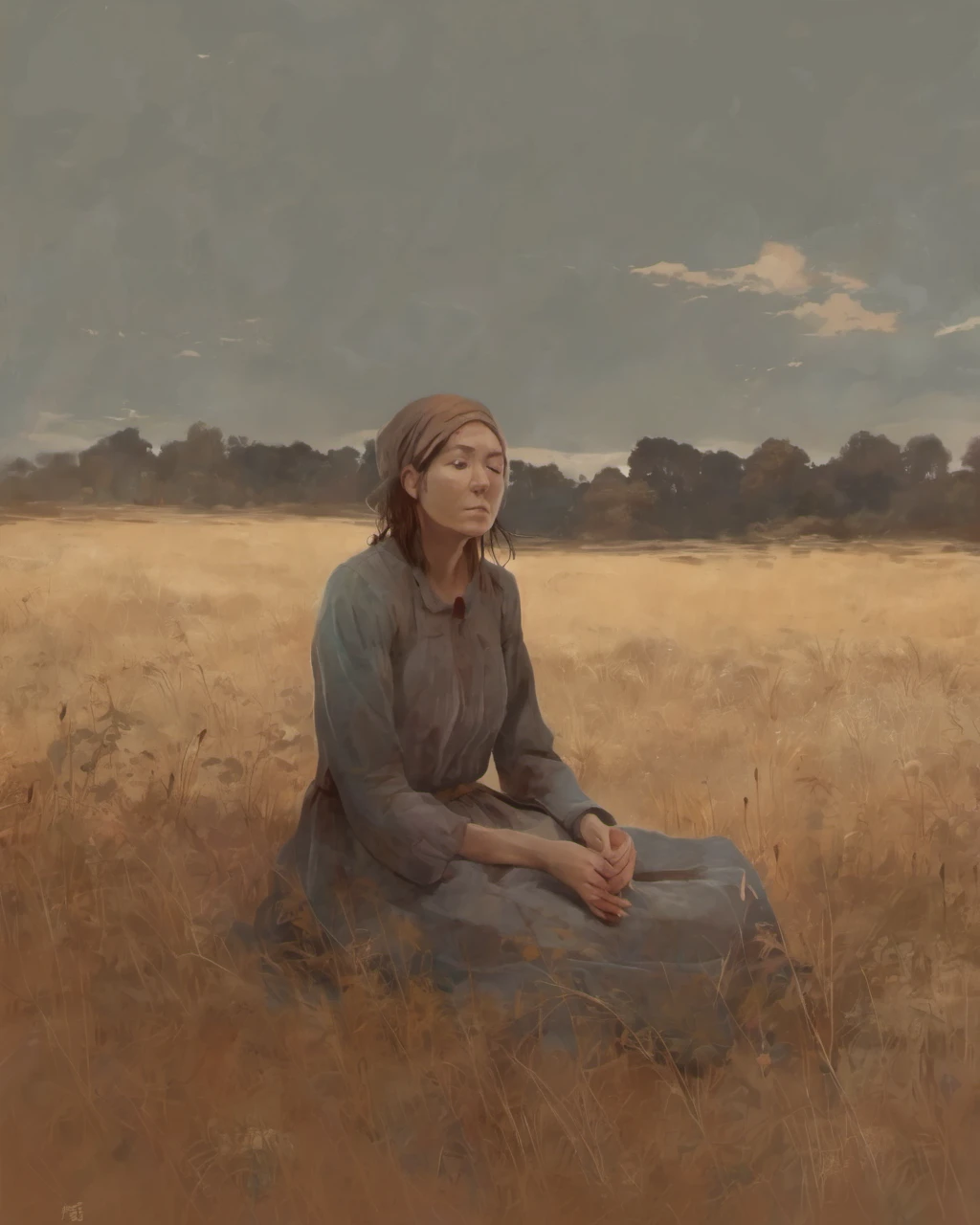 <lora:PathologicStyleXL:0.8>, woman sitting in a field , pathologic style
