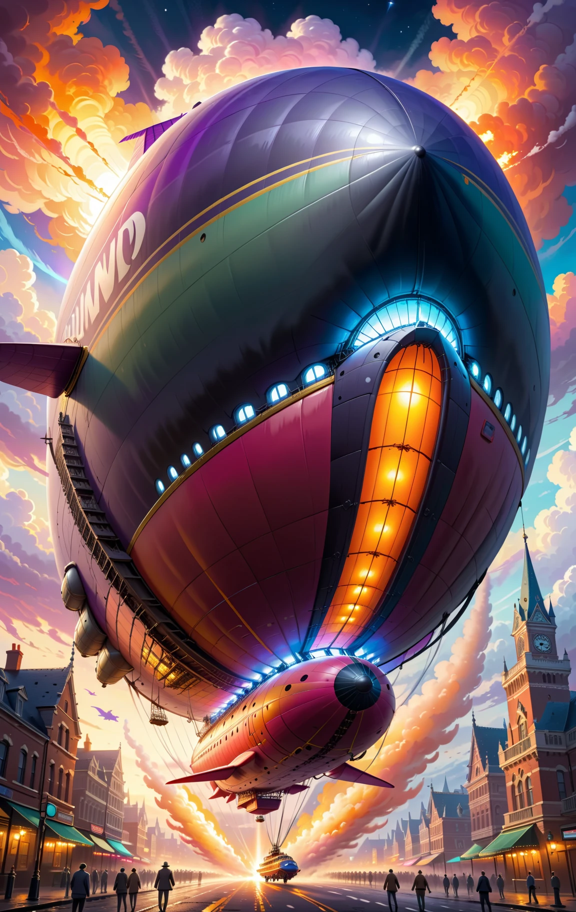 ((detailed)), ((best quality)), ((masterpiece)), (Unforgettable), Intricate, (Vibrant), Blimp, Airship, Zeppelin, Capture, Picture, High contrast illumination, Striking illumination, Theatrical lighting, Extreme perspective distortion, Ultra-wide-angle lens