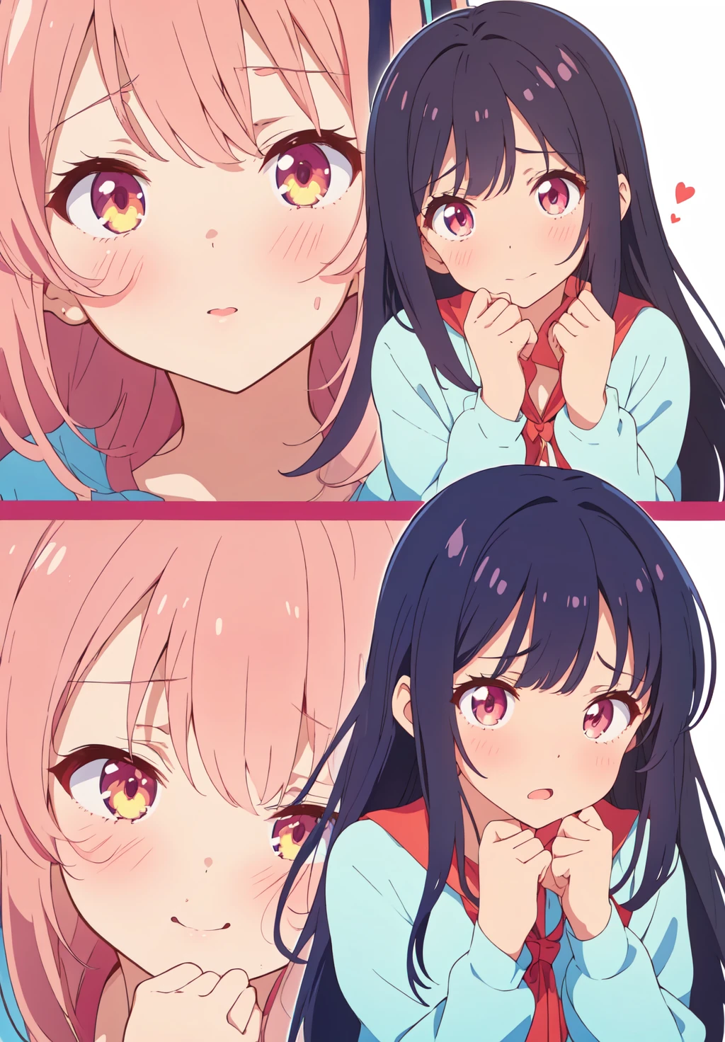 Passionate Lovemaking Scene, Sareena, Anime Style, Intense Emotions, Cute Girl, Lovely Sareena, Big Eyes, Large Expressive Irises, Detailed Eye Shading, Sweet Faces, Blushing Cheeks, Tender Touch, Slow Moment, High Quality, Clear Details, Vivid Colors, Stylized Line Art, Soft Shading, Smooth Gradients, Polished Finish, Anime Character Design, Manga Illustration, 1girl, Boy Character, No Text,
