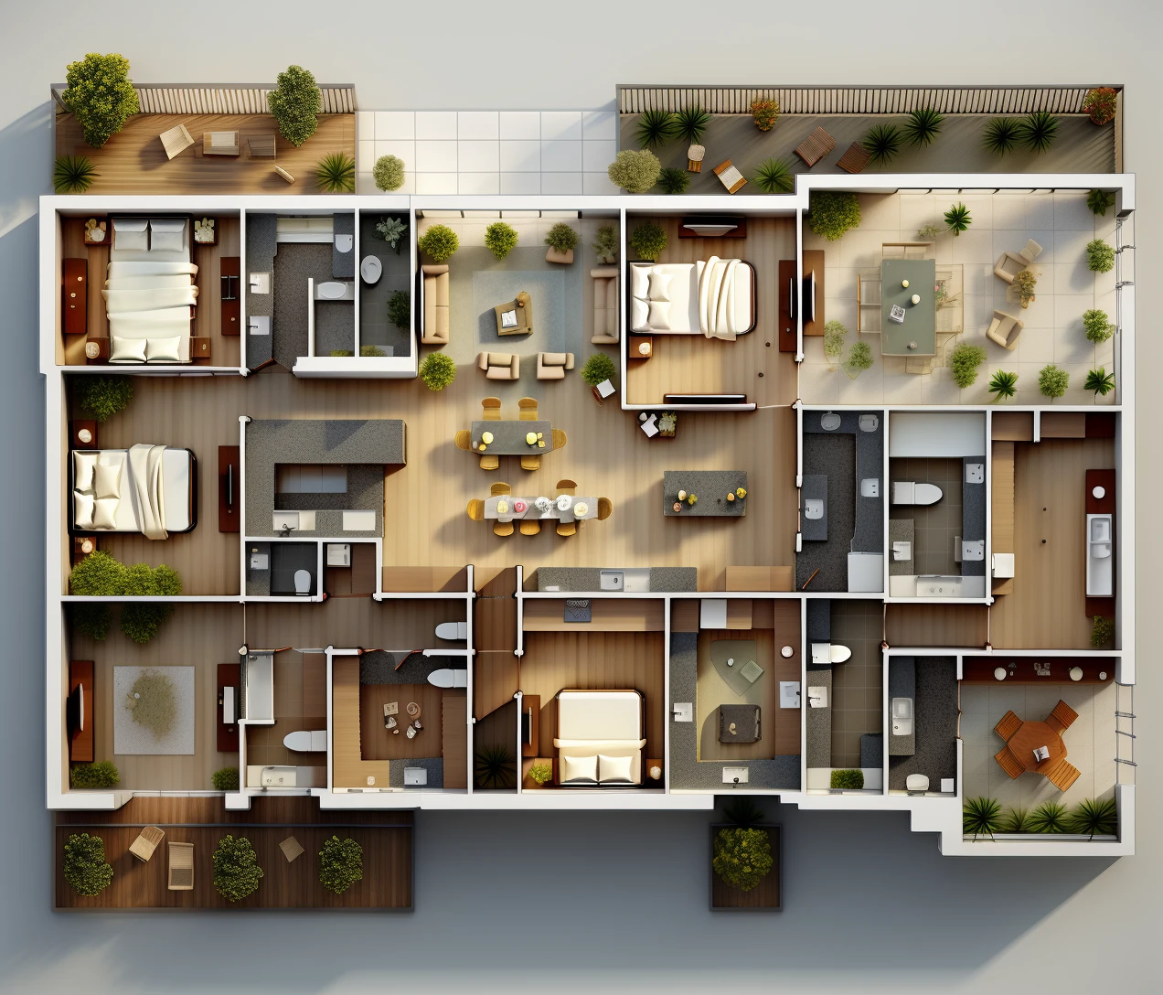 Interior plan,window,sink,door,plant,no humans,kitchen,scenery,potted plant,refrigerator,wooden floor,table,trash can,indoors,stairs,air conditioner,cabinet,chair,plate,shelf,stove,from above,faucet,towel,cup,sunlight,bottle,box,tree,day,ladder,<lora:plan:0.9>,