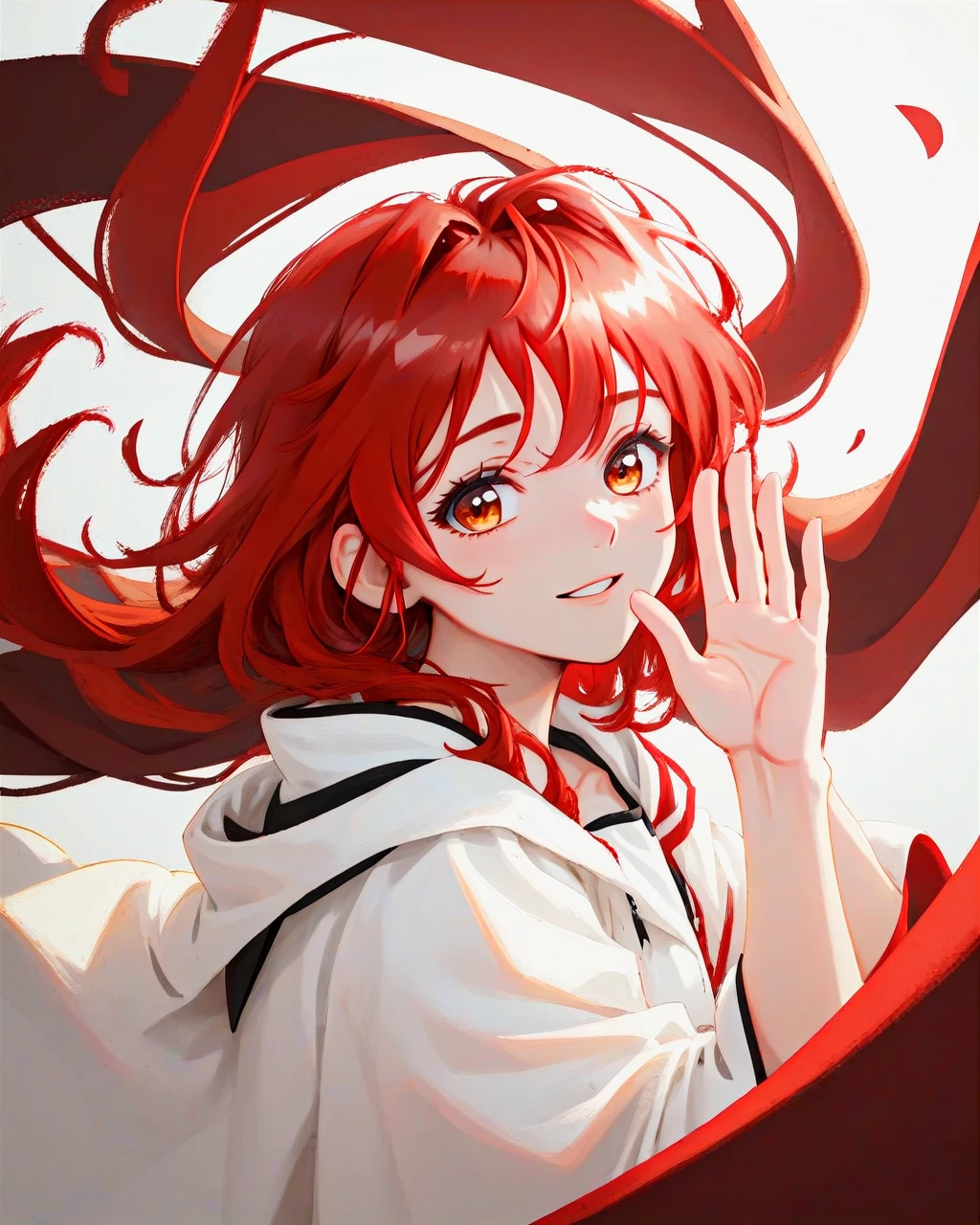 1girl, red hair, waving