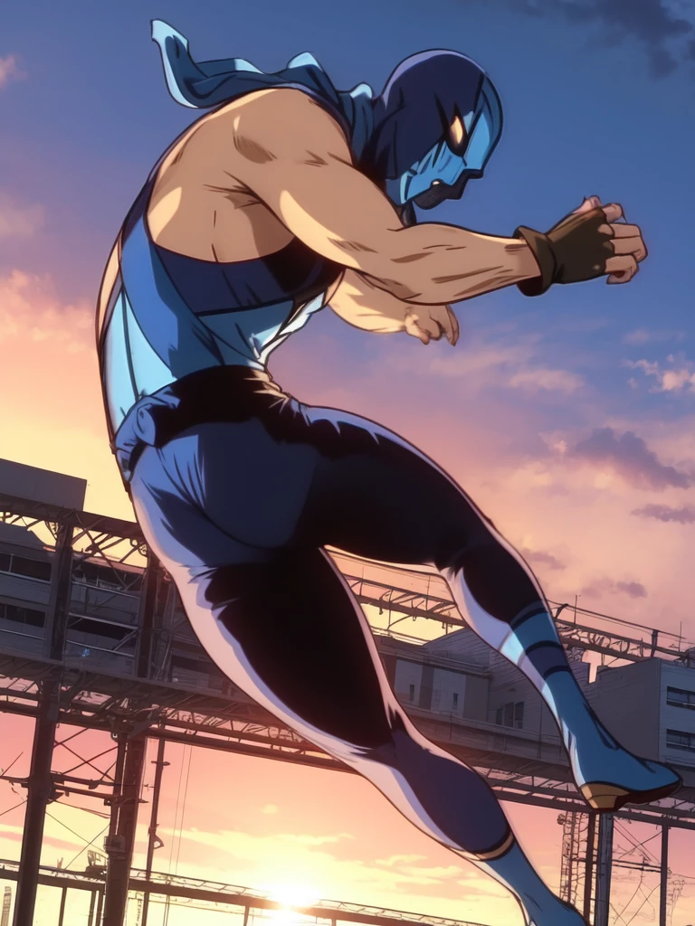 <lora:TheRapemanVer1:1> iwasakikeisuke, solo, 1boy, male focus, muscular, gloves, fingerless gloves, mask, multi pause, jumping,flying kick,Outdoors, sunny, amusement park, crowd, on stage (masterpiece:1.2), best quality, high resolution, unity 8k wallpaper, (illustration:0.8), extremely detailed face, perfect lighting, extremely detailed CG, (perfect hands, perfect anatomy),
masterpiece, high quality, very_high_resolution, large_filesize, full color,