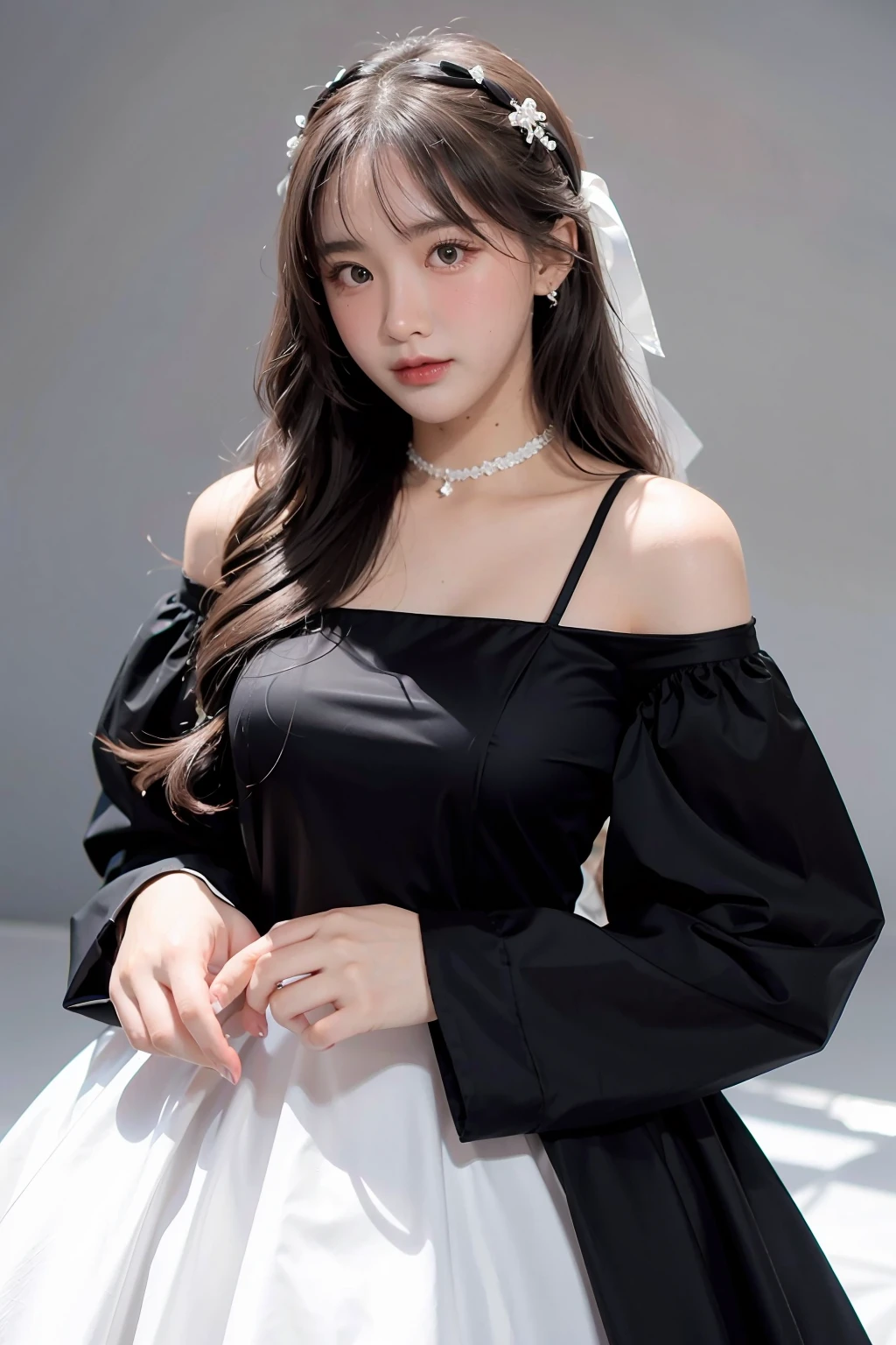1girl, black formal long dress,white background, <lora:tulipjohansson-04:1>