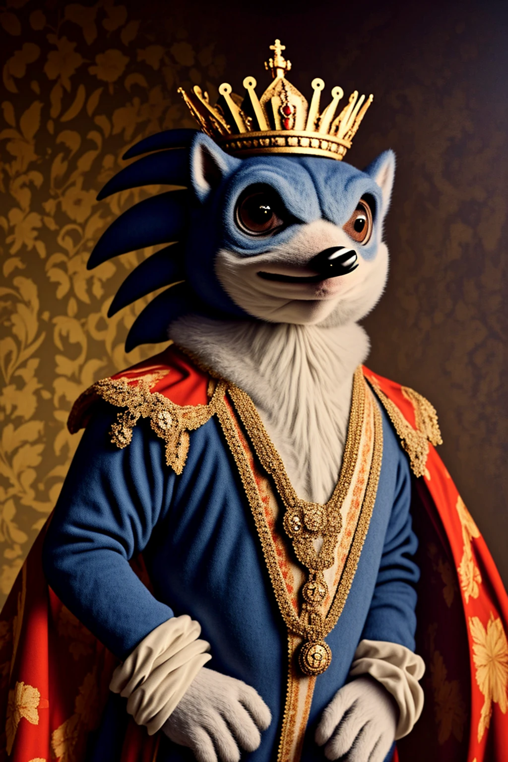 <lora:LCM_LoRA_Weights_SD15:1>  <lora:yomama_royal_animals-10:0.8>yomama_royal_animals,  blue_hedgehog in royal clothing, necklace, royal clothes, cape, crown, staff  <lora:Sonic:0.85>Sanic,