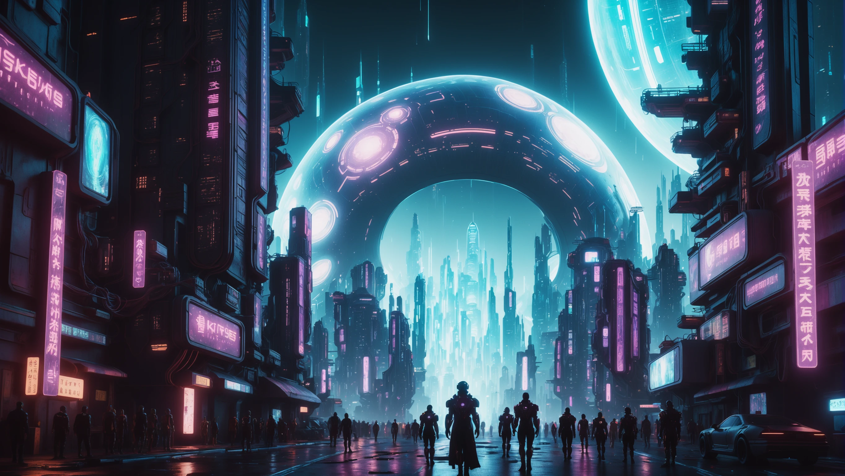 promotional still, 18mm lens, cinematic color grading, cyberpunk, scifi, ghostly scifi city at the end of the multiverse<lora:EnvyFractalismXL01:1.1>
