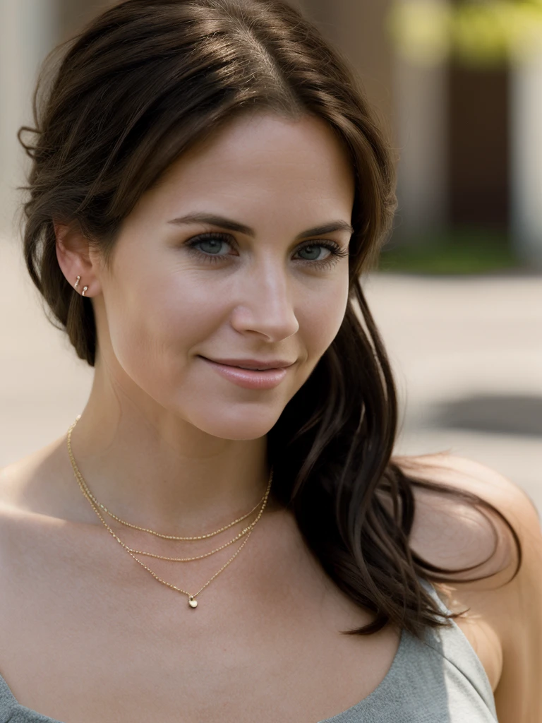 Realistic photo of a beautiful c0urt3n3yc woman,1girl,solo,long hair,looking at viewer,smile,brown hair,black hair,upper body,necklace,lips,realistic,soft lighting, professional Photography, Photorealistic, detailed, RAW, analog, sharp focus, 8k, HD, high quality, masterpiece<lora:c0urt3n3yc:1.0>