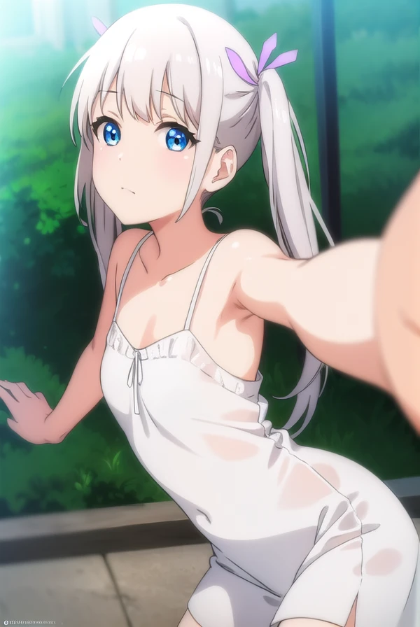 komakosemenovich, <lora:komako semenovich ova-lora-nochekaiser:1>,
komako semenovich, blue eyes, ribbon, twintails, hair ribbon, white hair,
BREAK dress, white dress,
BREAK outdoors,
BREAK looking at viewer, (cowboy shot:1.5),
BREAK <lyco:GoodHands-beta2:1>, (masterpiece:1.2), best quality, high resolution, unity 8k wallpaper, (illustration:0.8), (beautiful detailed eyes:1.6), extremely detailed face, perfect lighting, extremely detailed CG, (perfect hands, perfect anatomy),