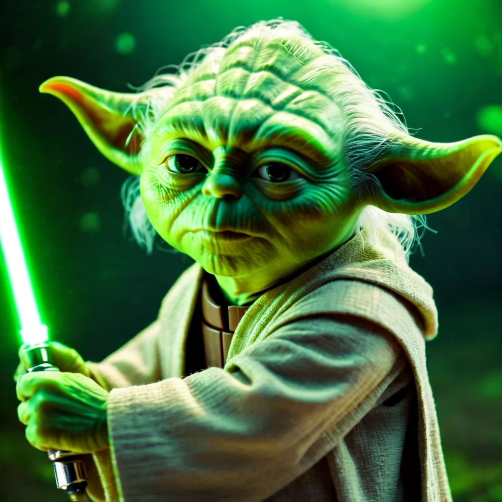 cinematic film still of  <lora:Yoda:1.2>
Yoda a cartoon yodah with a green light saber and jedi rob costume In Star Wars Universe, shallow depth of field, vignette, highly detailed, high budget, bokeh, cinemascope, moody, epic, gorgeous, film grain, grainy