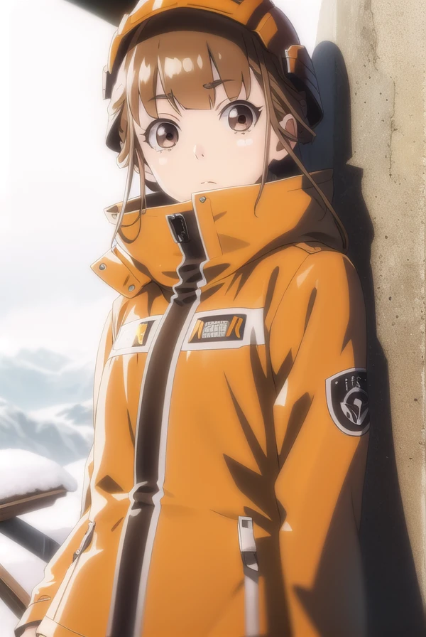 hinatamiyake, <lora:hinata miyake s1-lora-nochekaiser:1>,
hinata miyake, short hair, brown hair, (brown eyes:1.5),
BREAK jacket, helmet, orange jacket, orange helmet,
BREAK outdoors, snow, ice, snowflake,
BREAK looking at viewer,
BREAK <lyco:GoodHands-beta2:1>, (masterpiece:1.2), best quality, high resolution, unity 8k wallpaper, (illustration:0.8), (beautiful detailed eyes:1.6), extremely detailed face, perfect lighting, extremely detailed CG, (perfect hands, perfect anatomy),
