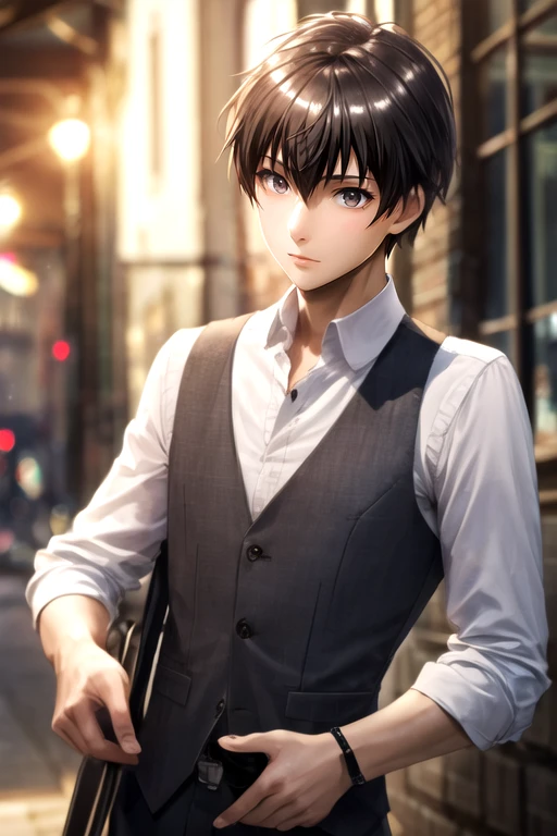 photorealistic, (4k), depth of field, (Masterpiece), (realistic skin texture), extremely detailed, intricate, hyper detailed, high resolution, professional photography, bokeh, depth of field, sharp detail, best quality, , 1boy, solo, male focus, <lora:fate_graphite:0.92>, fate_graphite, black hair, brown eyes, bangs, hair between eyes, short hair, mask, suit trousers, trucker hat, industrial,