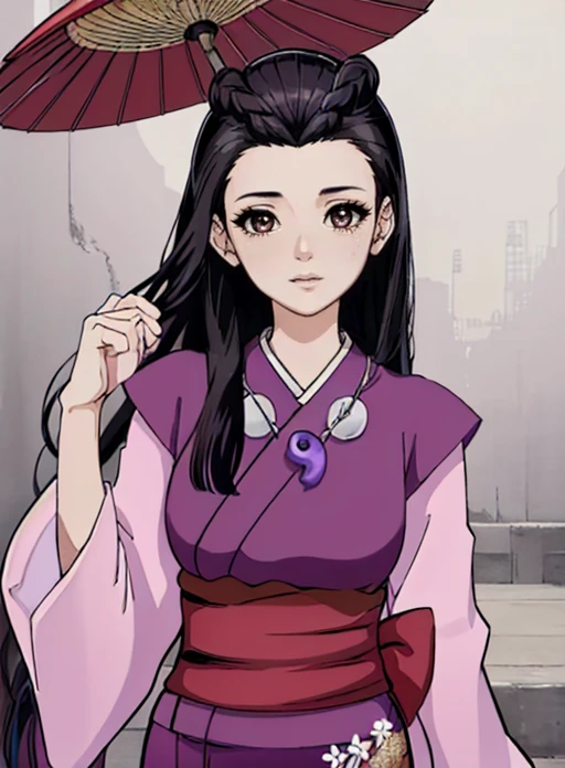 best quality, (masterpiece),(ultra-detailed), (high quality), (high resolution), <lora:iris-10:0.7> iris hawthorne, long hair, black hair, jewelry, japanese clothes, magatama necklace