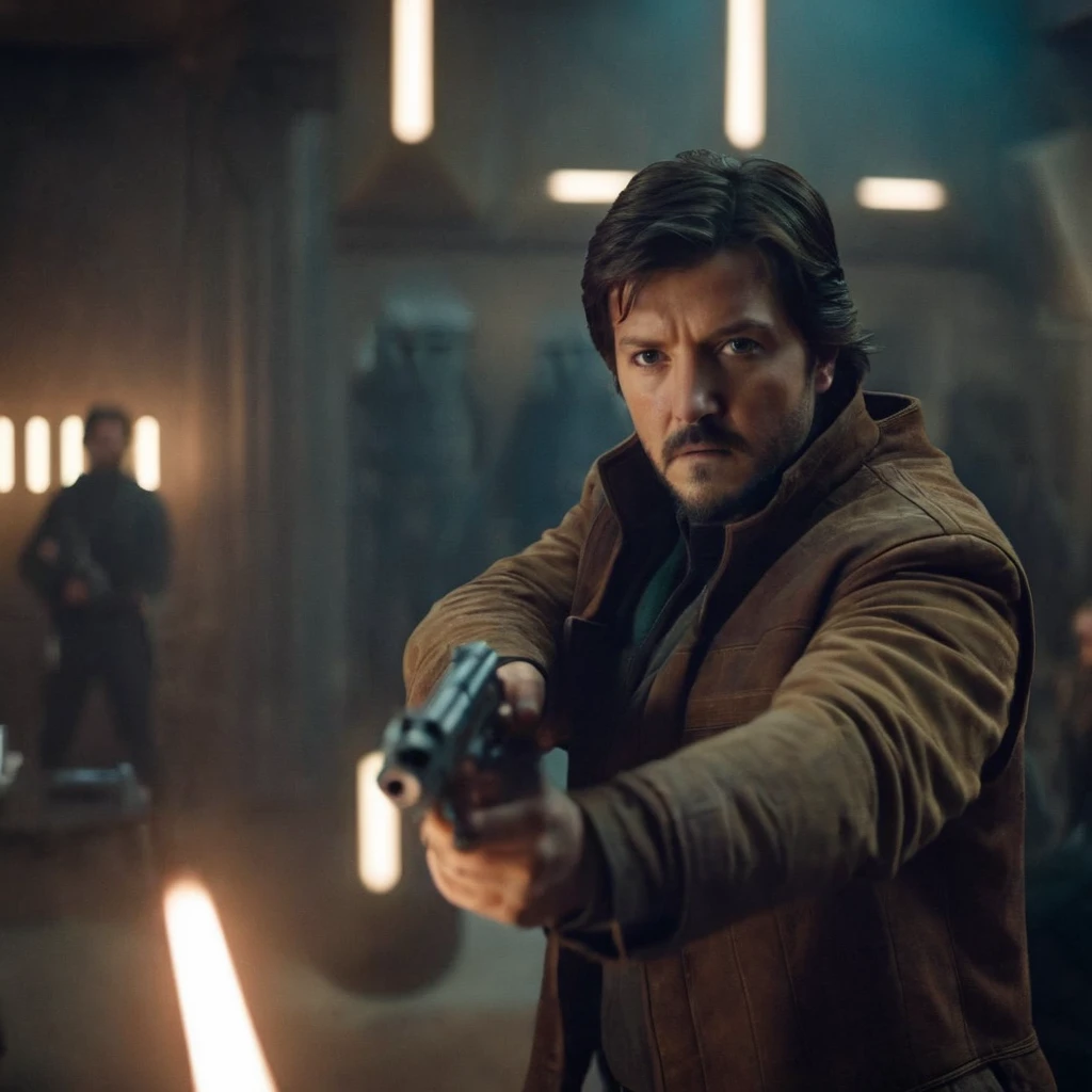cinematic film still of <lora:Cassian Andor:1.2>
Cassian Andor a man aiming a gun in a room with perfect hands In Star Wars Universe, shallow depth of field, vignette, highly detailed, high budget, bokeh, cinemascope, moody, epic, gorgeous, film grain, grainy