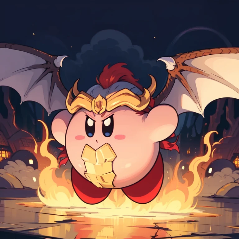 (masterpiece, best quality:1.2) <lora:KirbyV2:1> kirbycopy, (solo focus:1.2), (no humans:1.4), dragon kirby, dragon scales, dragon wings, fusion, cosplay, simple background ,serious face, :O