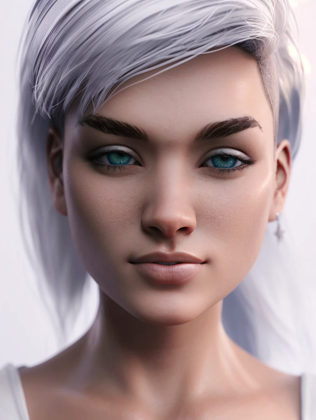 <lora:QuinnV1:0.8> QuinnV1, Nomakeup,  3D render, close up portrait, high resolution skin texture, ultra detailed eyes, white background