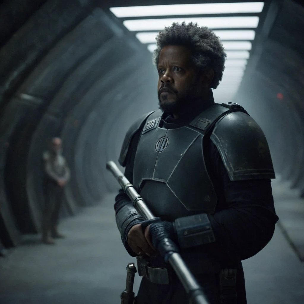 cinematic film still of <lora:Saw Gerrera:1.2>
Saw Gerrera a black man in a suit and metal stick standing in a tunnel In Star Wars Universe, shallow depth of field, vignette, highly detailed, high budget, bokeh, cinemascope, moody, epic, gorgeous, film grain, grainy