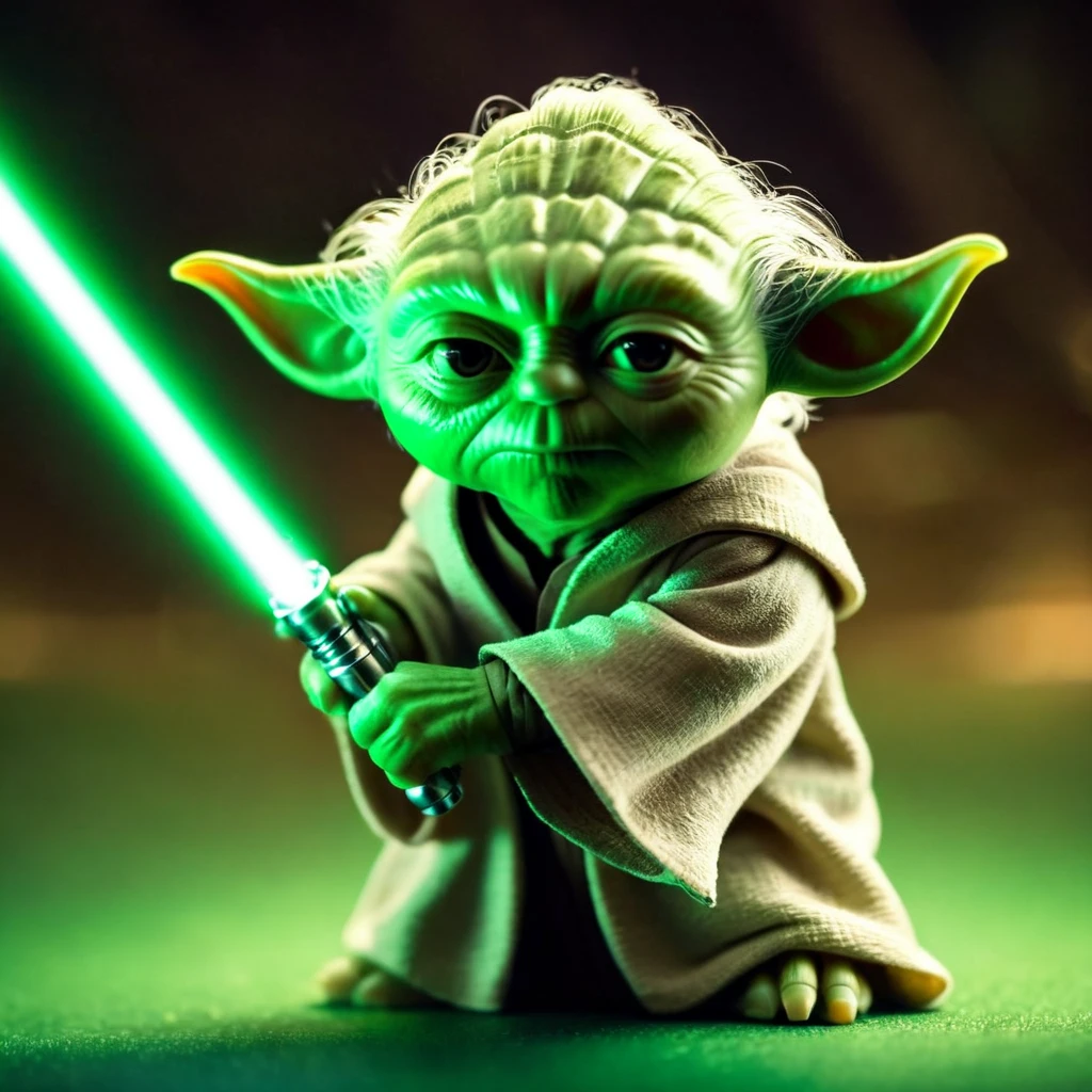 cinematic film still of <lora:Yoda:1.2>
Yoda a cartoon character holding a green light saber with perfect hands and feet In Star Wars Universe, shallow depth of field, vignette, highly detailed, high budget, bokeh, cinemascope, moody, epic, gorgeous, film grain, grainy