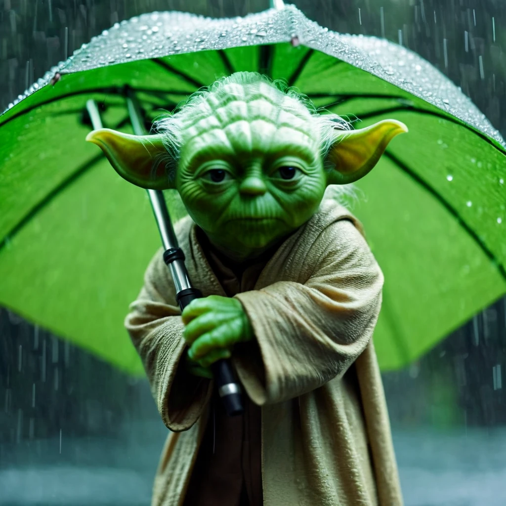 cinematic film still of <lora:Yoda:1.2>
Yoda a green yodah holding an umbrella in the rain In Star Wars Universe, shallow depth of field, vignette, highly detailed, high budget, bokeh, cinemascope, moody, epic, gorgeous, film grain, grainy