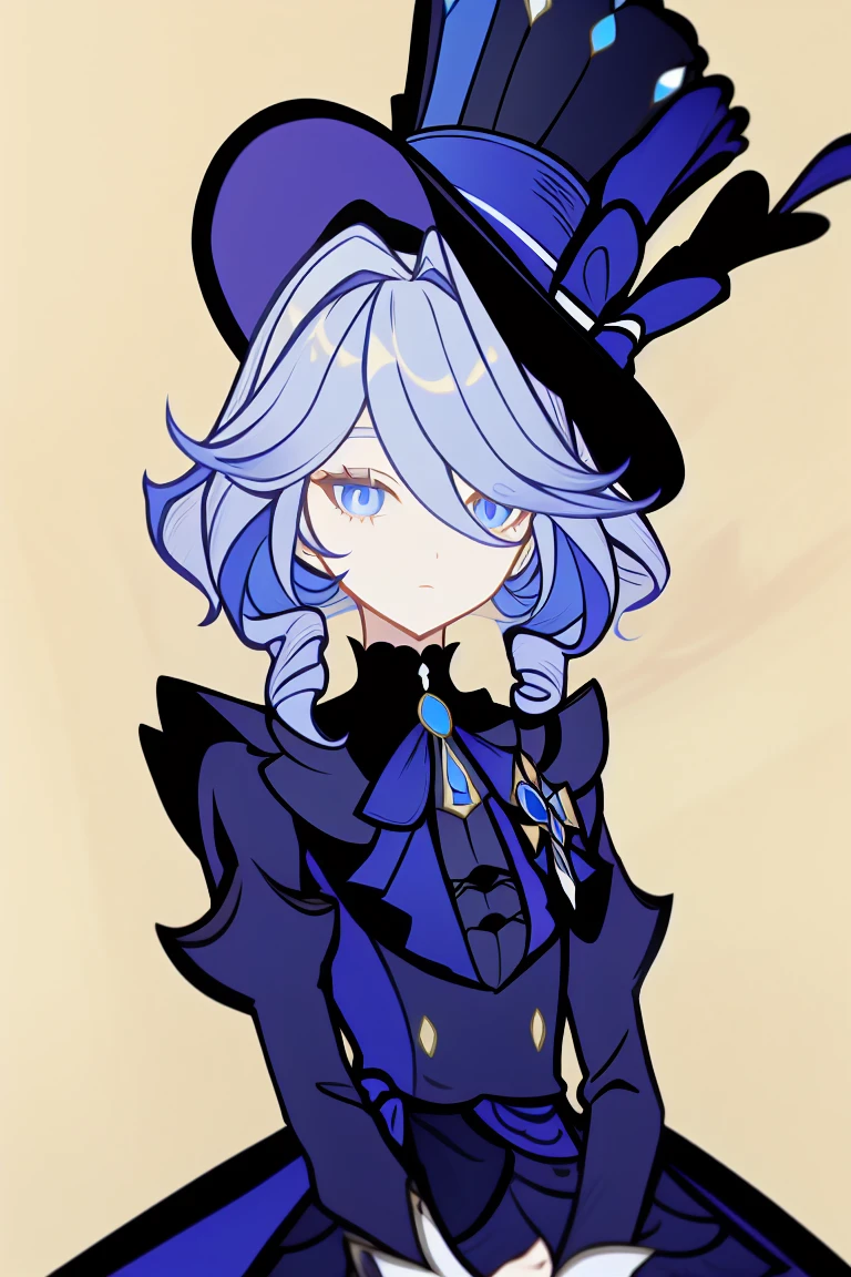 <lora:qinglain:1>,Furina,hat,blue eyes,bule hairï¼Maid attire