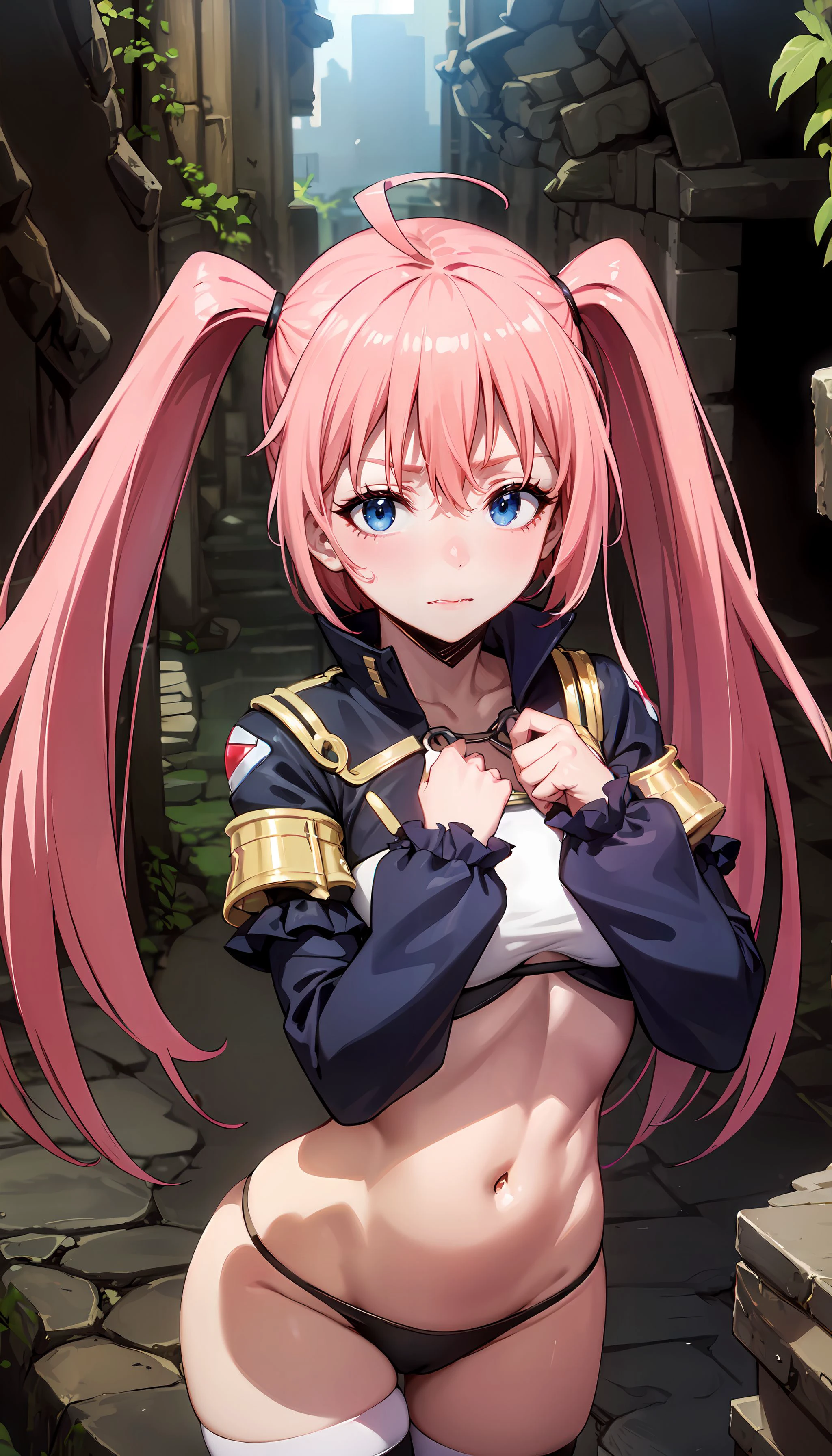 best quality, intricate details, chromatic aberration, 1girl, (calliope mori:1.3), long hair, pink hair, messy hair, pink highlights, hair over one eye, sharp eyes, choker, neon shirt, torn legwear, open jacket, against wall, brick wall, graffiti, dim lighting, alley <lora:allVtubersLora_hll31:1>