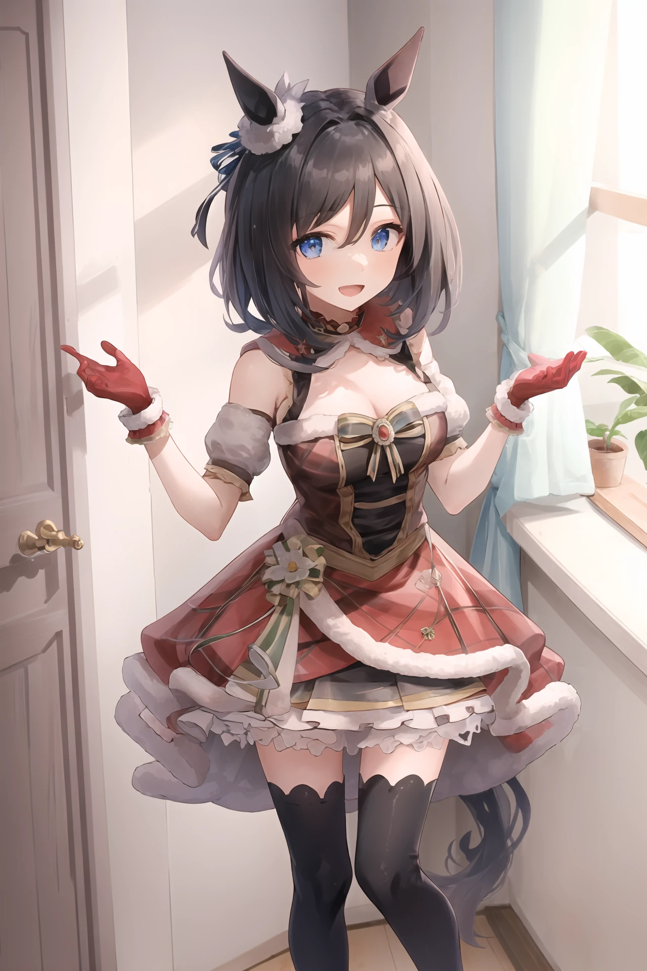 (best quality), (masterpiece), high res, original, beautiful detailed eyes, ultra-detailed, cute face, beautiful face, 1girl, eishin flash (umamusume), (scarlet_nuit_etoile), eishin flash \(umamusume\), looking at viewer, smile, open mouth, small breasts, breasts, breasts, solo, full body, chrismas tree, gift, gift box, indoors,
<lora:scarlet_nuit_etoile:0.9> <lora:eishin_flash_(umamusume):0.5> <lora:eishin_flash_loha-000007:0.5>
