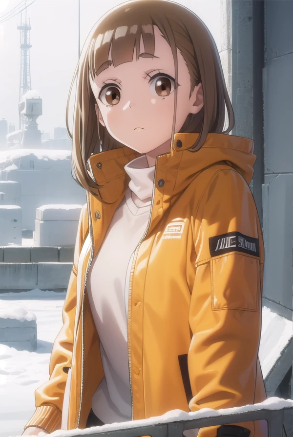 maritamaki, <lora:mari tamaki s1-lora-nochekaiser:1>,
mari tamaki, looking at viewer, bangs, brown hair, (brown eyes:1.5),
BREAK jacket, helmet, orange jacket, orange helmet,
BREAK outdoors, snow, ice, snowflake,
BREAK looking at viewer,
BREAK <lyco:GoodHands-beta2:1>, (masterpiece:1.2), best quality, high resolution, unity 8k wallpaper, (illustration:0.8), (beautiful detailed eyes:1.6), extremely detailed face, perfect lighting, extremely detailed CG, (perfect hands, perfect anatomy),