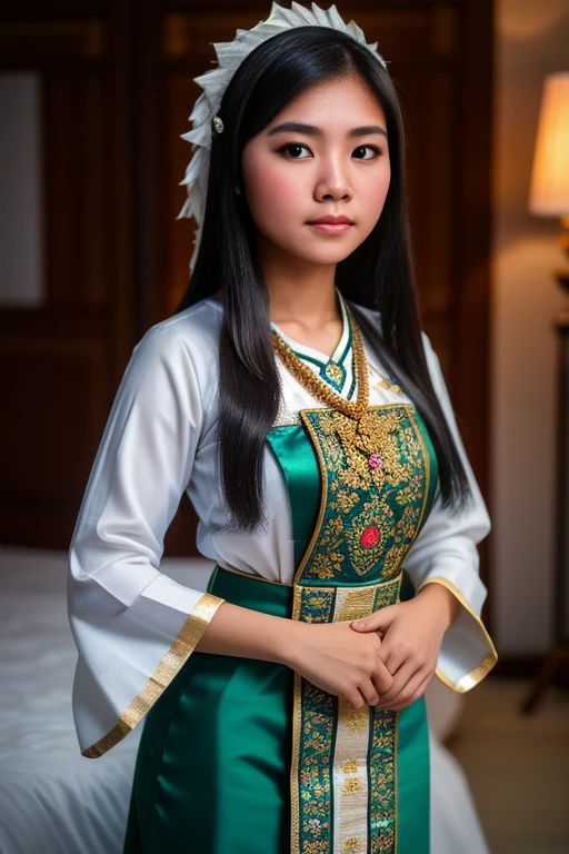 RAW photo, real Bruneian female in traditional clothing, (high detailed skin:1.2), 8k uhd, dslr, soft lighting, high quality