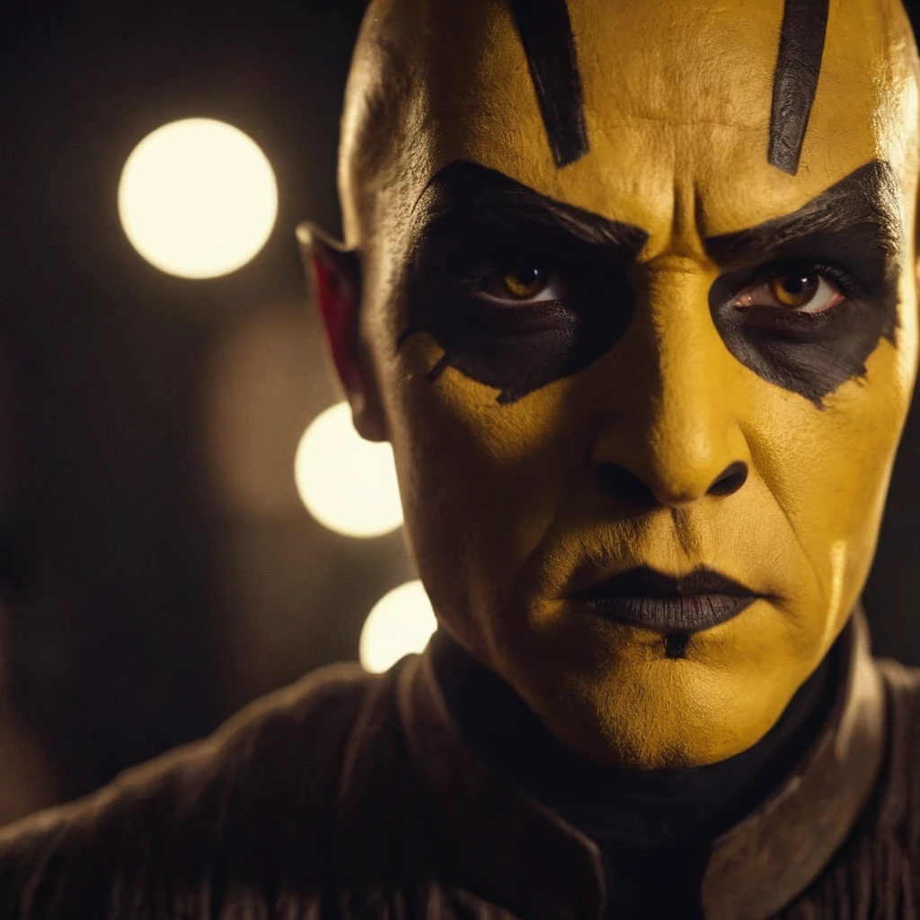 cinematic film still of <lora:Savage Opress:1.2>
Savage Opress a close up of a person with a yellow face in a dark room staring at camera In Star Wars Universe, shallow depth of field, vignette, highly detailed, high budget, bokeh, cinemascope, moody, epic, gorgeous, film grain, grainy